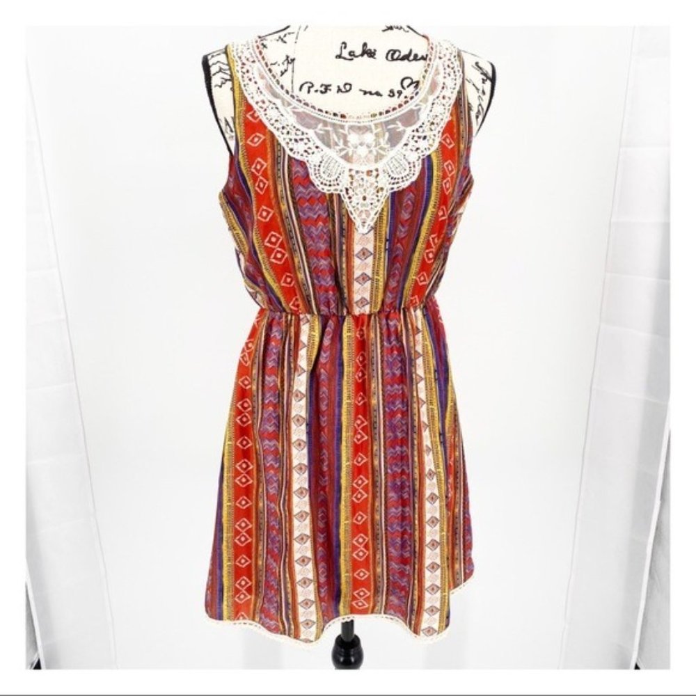 CALS Sleeveless Dress Striped Geometric Pattern
